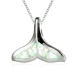 White Opal Whale Tail Pendant in Sterling Silver